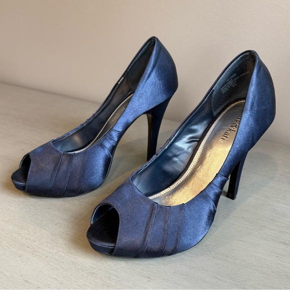Kelly & Katie Blue Satin Peep Toe High Heels Pumps 8.5 Stiletto 4" Elegant - Picture 3 of 13